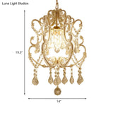 Gold Finish 1-Light Suspension Traditional Crystal Beaded Pendant Lamp