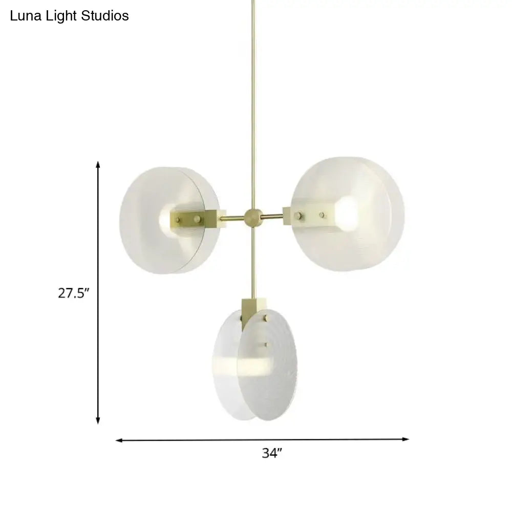 Gold Finish Acrylic Round Panel Chandelier Ceiling Lamp - Postmodern Design (2/3 Bulbs)