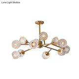 Gold Finish Chandelier With Metallic Branch Design And Clear Crystal Shade
