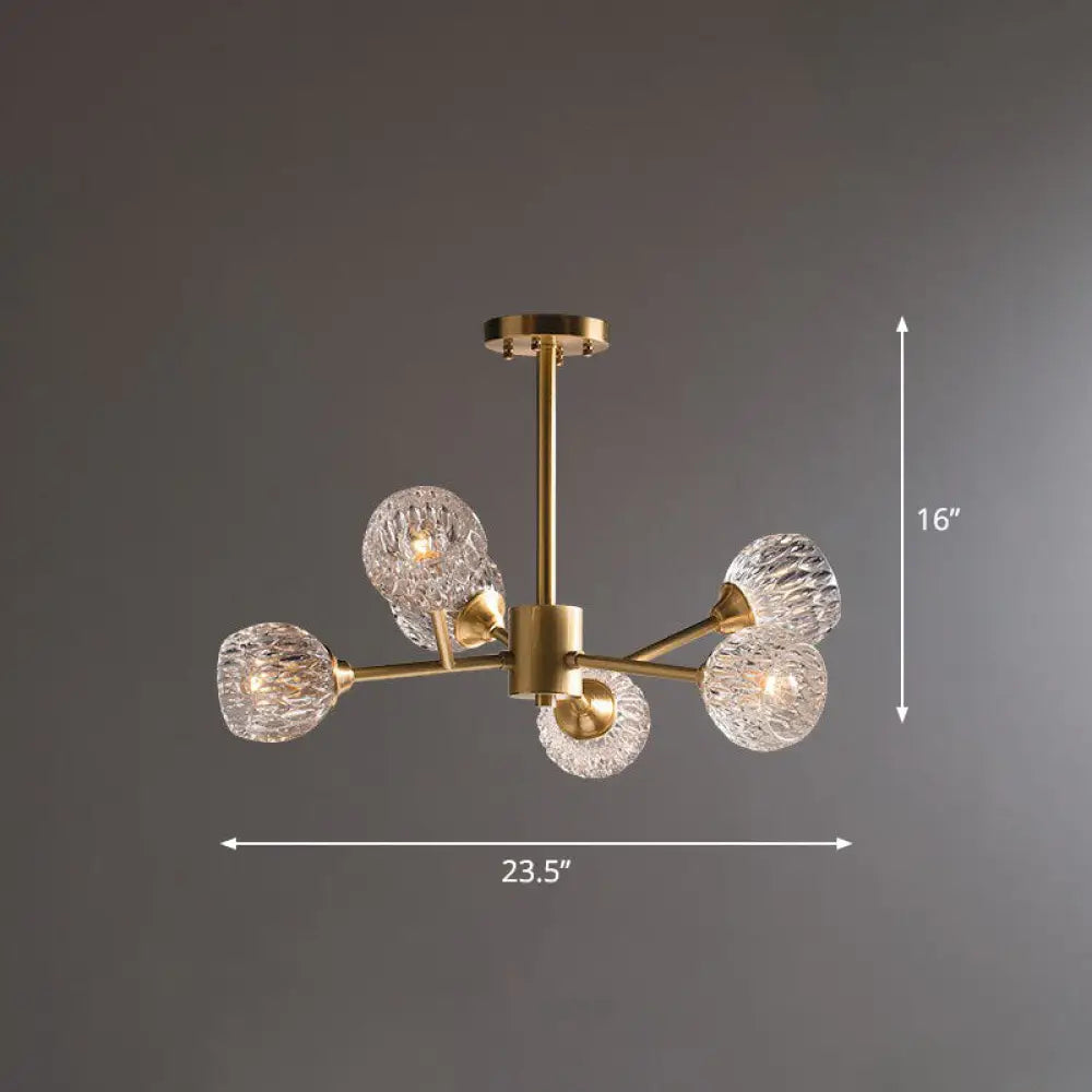 Gold Finish Chandelier With Metallic Branch Design And Clear Crystal Shade 6 /