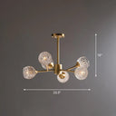Gold Finish Chandelier With Metallic Branch Design And Clear Crystal Shade 6 /