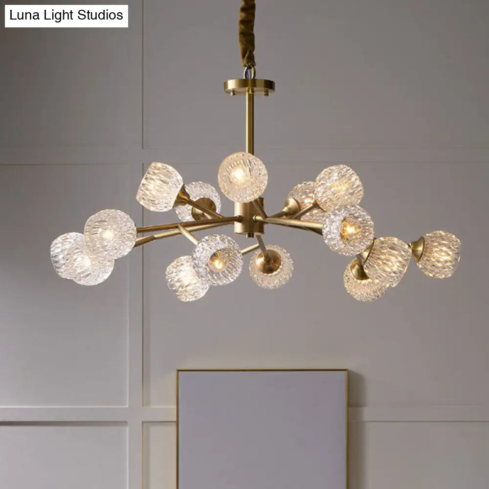 Gold Finish Chandelier With Metallic Branch Design And Clear Crystal Shade