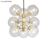 Gold Finish Clear Glass Grape Mini Chandelier With 9 Heads - Post Modern Ceiling Drop Light