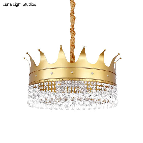 Gold Finish Crown Ceiling Chandelier - Kids 2/4/5 Bulbs Metal Suspension Light With Crystal Accent