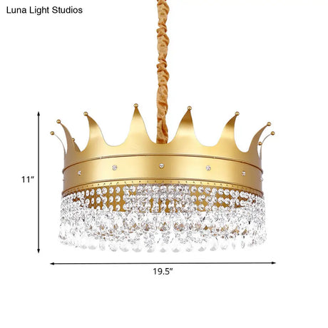Gold Finish Crown Ceiling Chandelier - Kids 2/4/5 Bulbs Metal Suspension Light With Crystal Accent