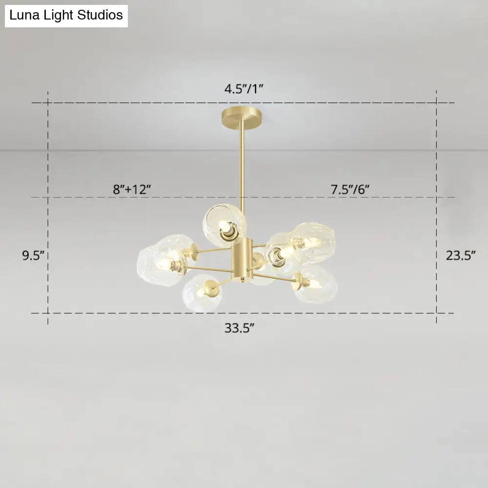 Gold Finish Dimpled Glass Cup Chandelier - Postmodern Hanging Lamp For Living Room