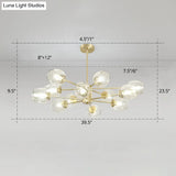 Gold Finish Dimpled Glass Cup Chandelier - Postmodern Hanging Lamp For Living Room