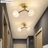 Gold Finish Handwoven Ball Semi Flush Light Fixture - Modern Ceiling Mount