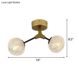 Gold Finish Handwoven Ball Semi Flush Light Fixture - Modern Ceiling Mount