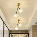 Gold Finish Handwoven Ball Semi Flush Light Fixture - Modern Ceiling Mount / A