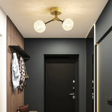 Gold Finish Handwoven Ball Semi Flush Light Fixture - Modern Ceiling Mount / B