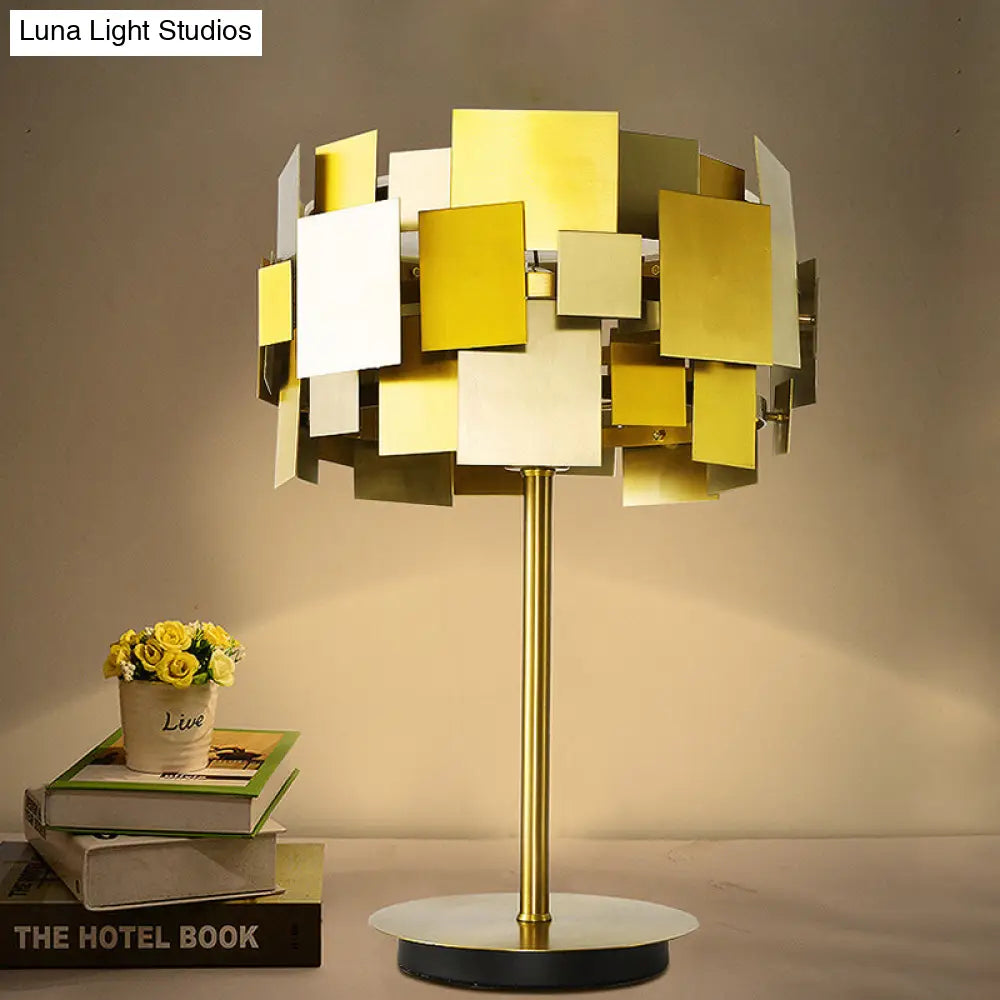 Gold Finish Metal Rectangle Table Lamp - Post-Modern Reading Light For Bedroom
