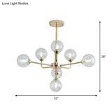 Gold Finish Post Modern Orb Chandelier - Glass Shade Hanging Lamp With 7/9/13 Lights
