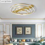Gold Finish Ring Ceiling Mounted Led Semi Flush Light With Artistic Metal Detailing