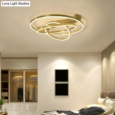Gold Finish Ring Ceiling Mounted Led Semi Flush Light With Artistic Metal Detailing