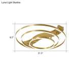 Gold Finish Ring Ceiling Mounted Led Semi Flush Light With Artistic Metal Detailing