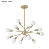 Gold Finish Sputnik Chandelier - Industrial Style 6/8 Light Suspension For Dining Room