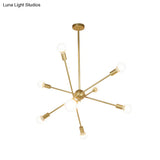 Gold Finish Sputnik Chandelier - Industrial Style 6/8 Light Suspension For Dining Room