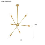 Gold Finish Sputnik Chandelier - Industrial Style 6/8 Light Suspension For Dining Room
