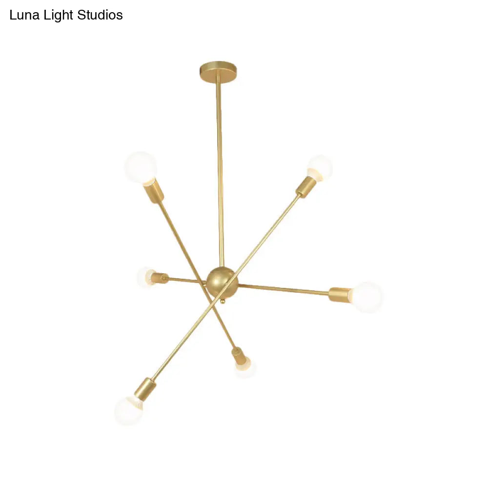 Gold Finish Sputnik Chandelier - Industrial Style 6/8 Light Suspension For Dining Room
