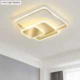 Gold Finish Square Led Flushmount Ceiling Light - Minimalist Metal Design