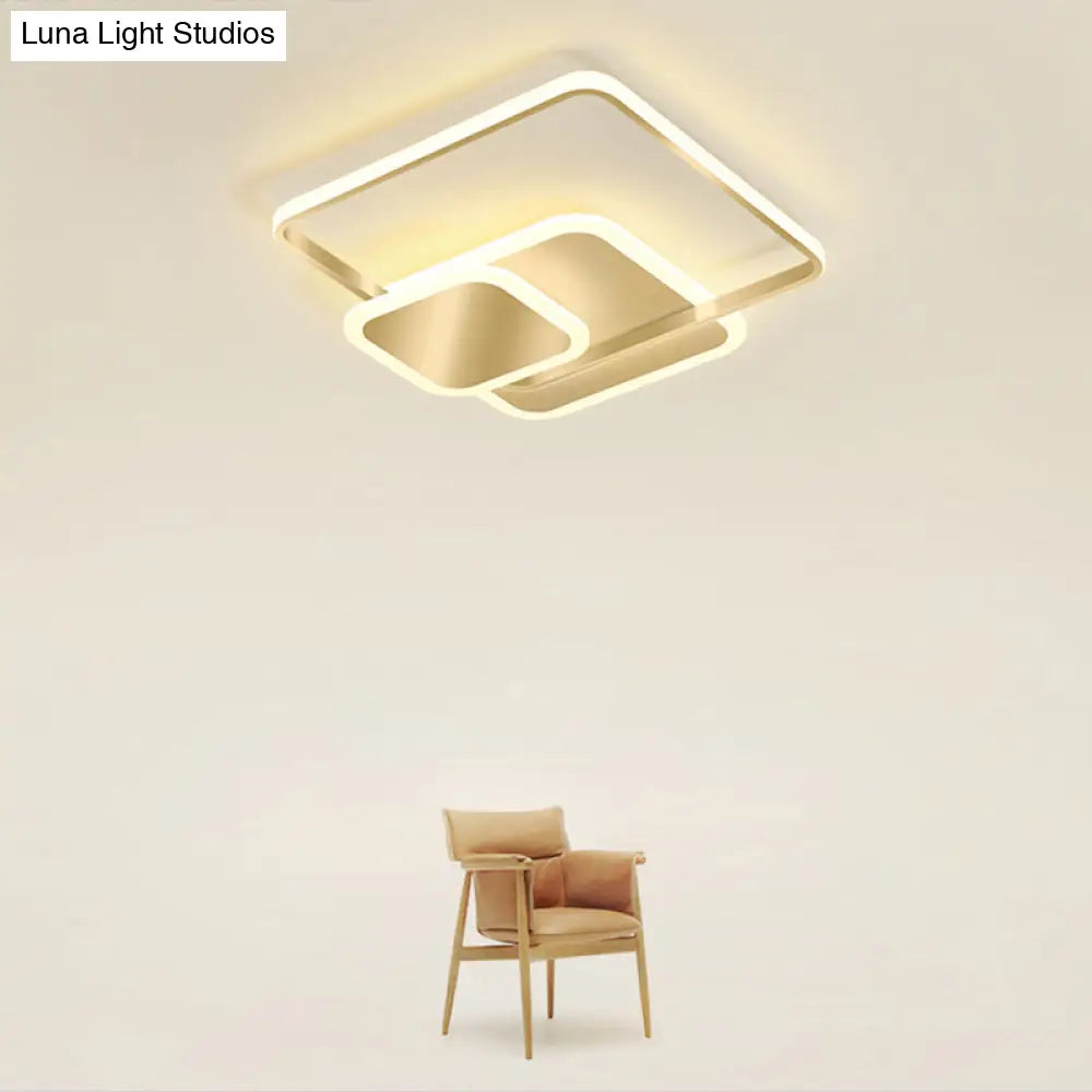 Gold Finish Square Led Flushmount Ceiling Light - Minimalist Metal Design