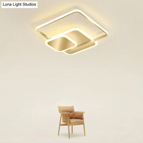 Gold Finish Square Led Flushmount Ceiling Light - Minimalist Metal Design