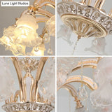 Gold Flared Chandelier With Crystal Accents - Classic Ruffle Glass Pendant Light For Living Room