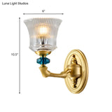 Gold Flared Wall Light With Clear Ribbed Glass - Elegant Living Room Lighting