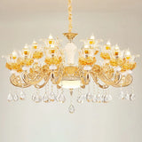 Gold Floral Glass Chandelier: Elegant Living Room Suspension Lamp 18 /