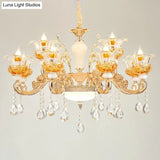 Gold Floral Glass Chandelier: Elegant Living Room Suspension Lamp