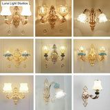 Gold Floral Glass Wall Mount Lamp - Traditional 2-Light Fixture For Corridor Lighting
