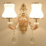 Gold Floral Glass Wall Mount Lamp - Traditional 2-Light Fixture For Corridor Lighting White / Arc