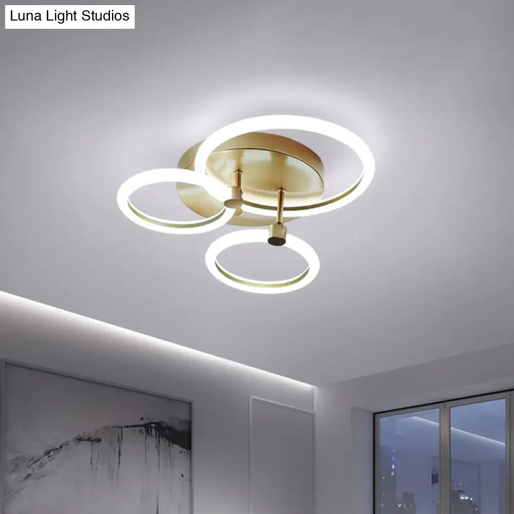 Gold Flush Ceiling Lamp With Led Lights - Simple Semi Mount Design For Bedrooms (16’/19’ Available)