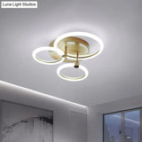 Gold Flush Ceiling Lamp With Led Lights - Simple Semi Mount Design For Bedrooms (16’/19’ Available)