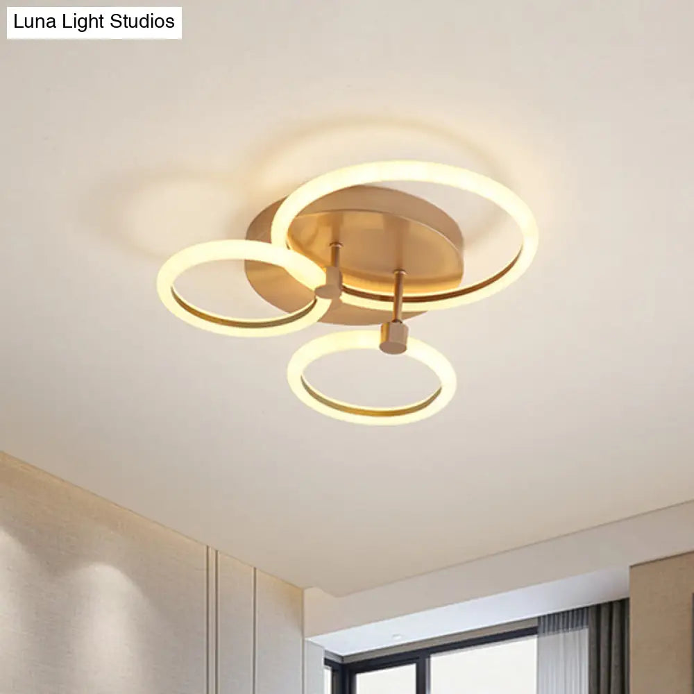 Gold Flush Ceiling Lamp With Led Lights - Simple Semi Mount Design For Bedrooms (16’/19’ Available)