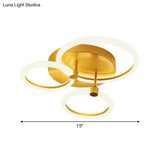 Gold Flush Ceiling Lamp With Led Lights - Simple Semi Mount Design For Bedrooms (16’/19’ Available)