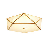Gold Flush Mount Ceiling Light - Beveled Box Hotel Design Frosted White Glass Post-Modern Style