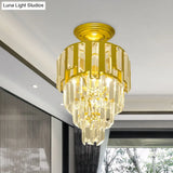 Gold Flush-Mount Crystal Rods Post-Modern Semi Flush Ceiling Light Fixture 4-Tier Taper Design