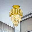 Gold Flush-Mount Crystal Rods Post-Modern Semi Flush Ceiling Light Fixture 4-Tier Taper Design
