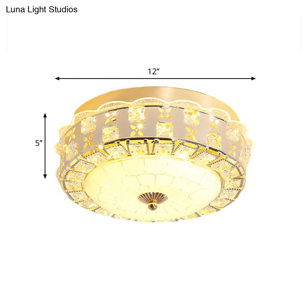 Gold Flush Mount Led Crystal Drum Hallway Lighting