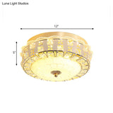 Gold Flush Mount Led Crystal Drum Hallway Lighting