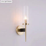 Gold Fluted Glass Wall Mount Lamp - Simple Cylinder Light Fixture