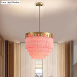 Gold Fringed Single-Bulb Living Room Pendant Light Fixture - Tiered Suspension Design