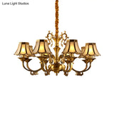 Gold Frosted Glass Pendant Chandelier With Scalloped Design And Colonial Styling - 3/5/6 Bulbs