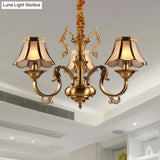 Gold Frosted Glass Pendant Chandelier With Scalloped Design And Colonial Styling - 3/5/6 Bulbs