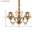 Gold Frosted Glass Pendant Chandelier With Scalloped Design And Colonial Styling - 3/5/6 Bulbs