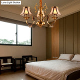 Gold Frosted Glass Pendant Chandelier With Scalloped Design And Colonial Styling - 3/5/6 Bulbs