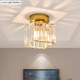 Gold Geometric Crystal Flush Mount Light For Hallways With 1 Bulb