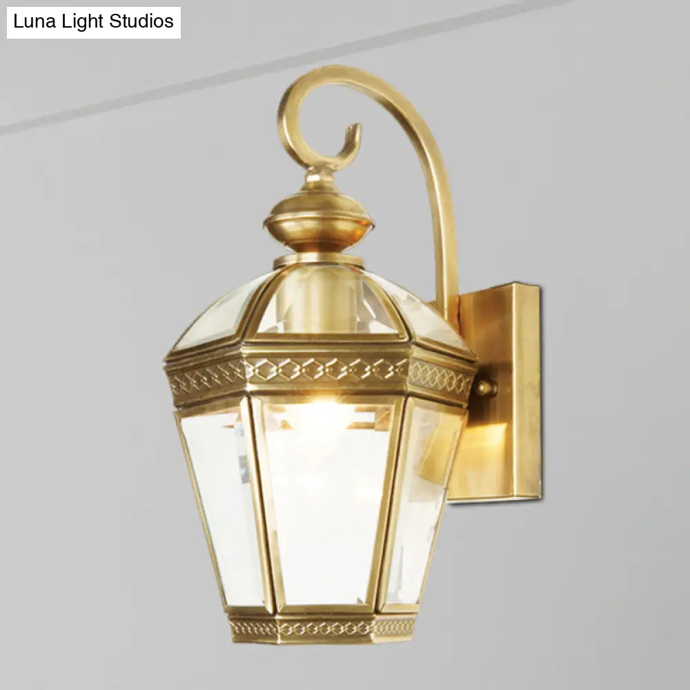Gold Geometric Metal Wall Sconce - Traditional Foyer Light With 1 Bulb